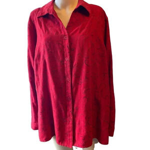 Sagharbor Thread Embroidery Button Down Shirt Women Plus Size 2X